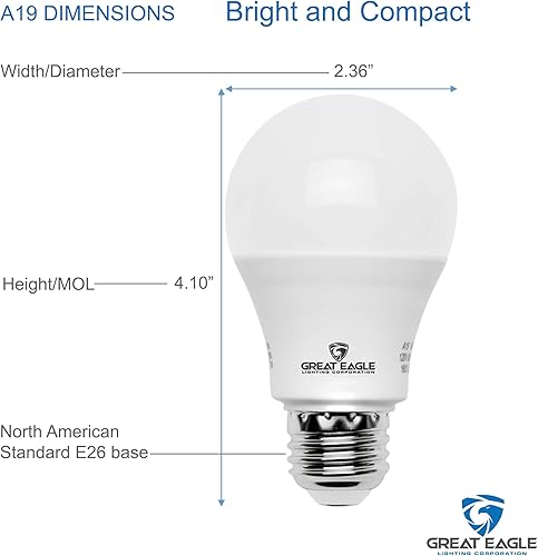 Miniatura 3 de Great Eagle - Bombilla LED A19, 9 W (equivalente a 60 W), certificación UL, luz diurna de 5000 K, regulable, repuesto estándar (paquete de 4)