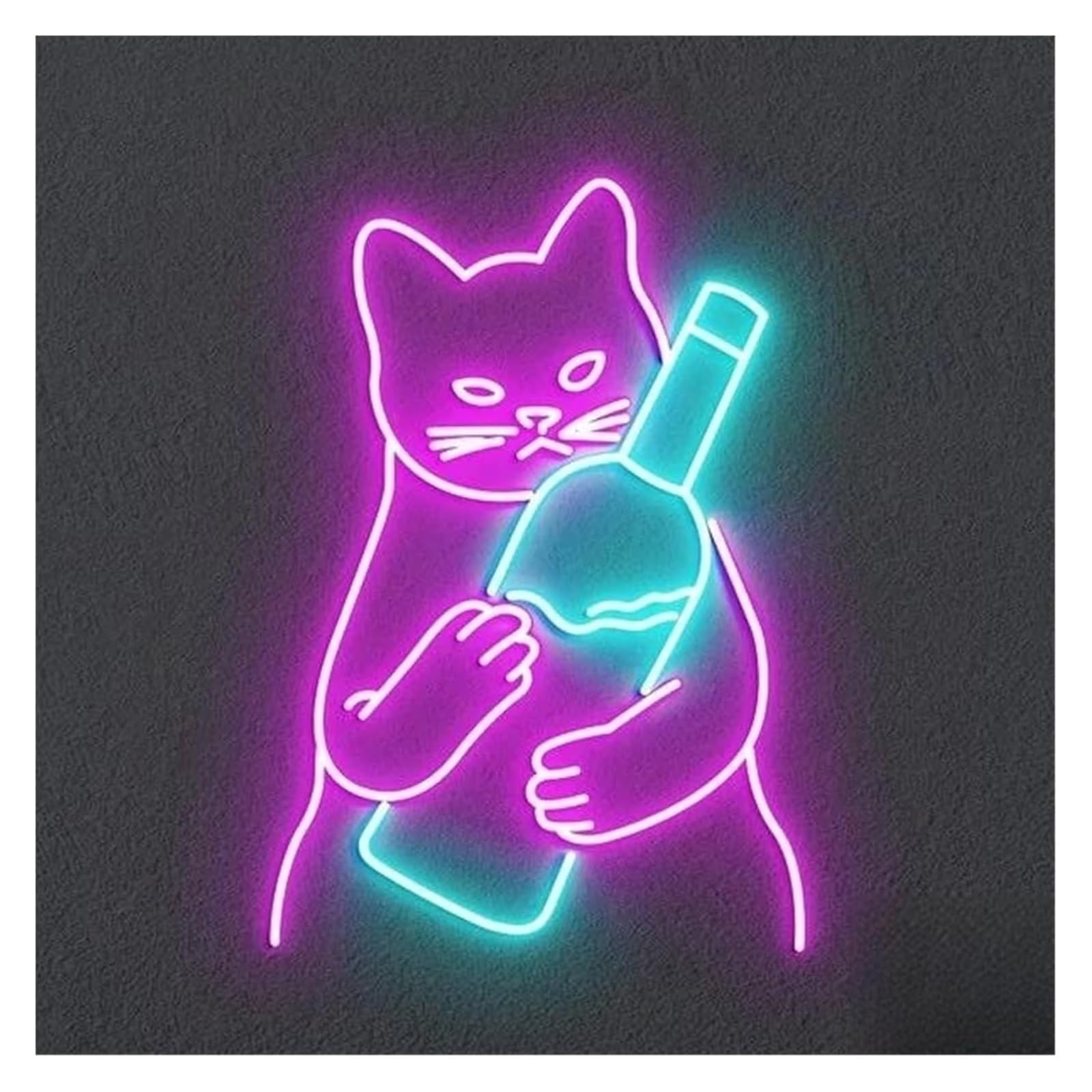 Señal de luz de neón Lámpara de gato con ambiente relajante y letrero neón forma botella vino para bar, club, cervecería o cumpleaños(C)