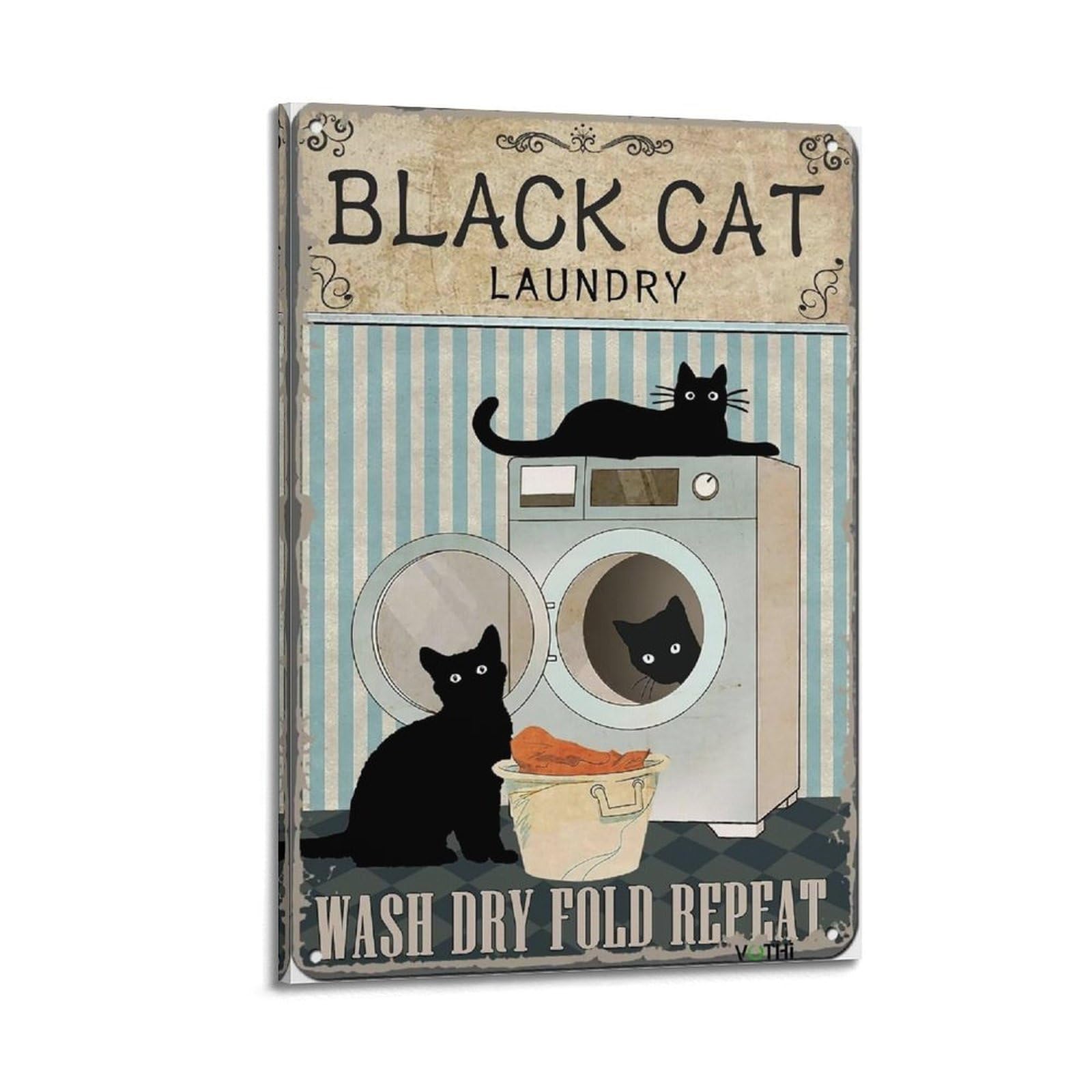 Poster mural décoratif chat noir rétro 20x30cm cadre vintage - 6