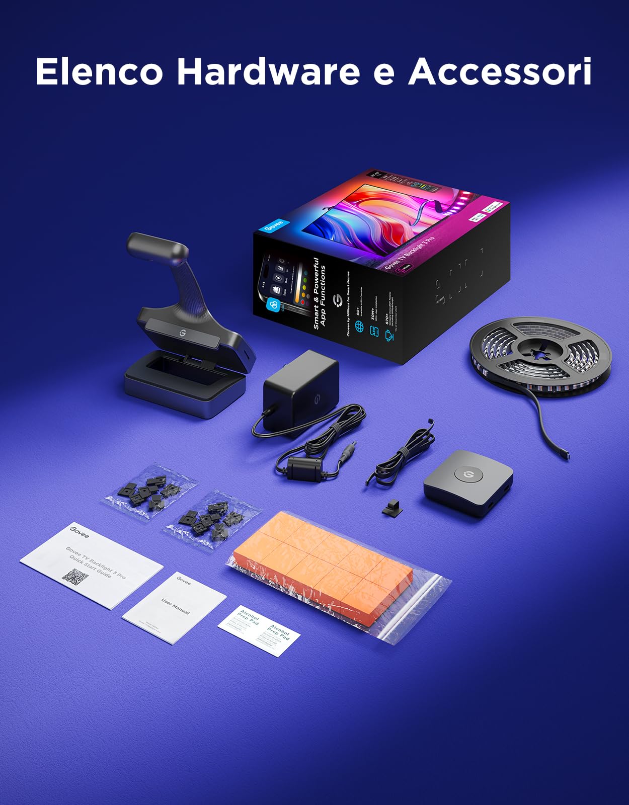 Govee TV Backlight 3 Pro con Tripla Telecamera HDR, RGBWWIC Striscia led TV | 5 in 1 LED, per 55-65 pollici, 75 LED/m, Supporta Filtro AI, APP Controllo Vocale, Sincro DreamView, Matter Alexa Compatibile
