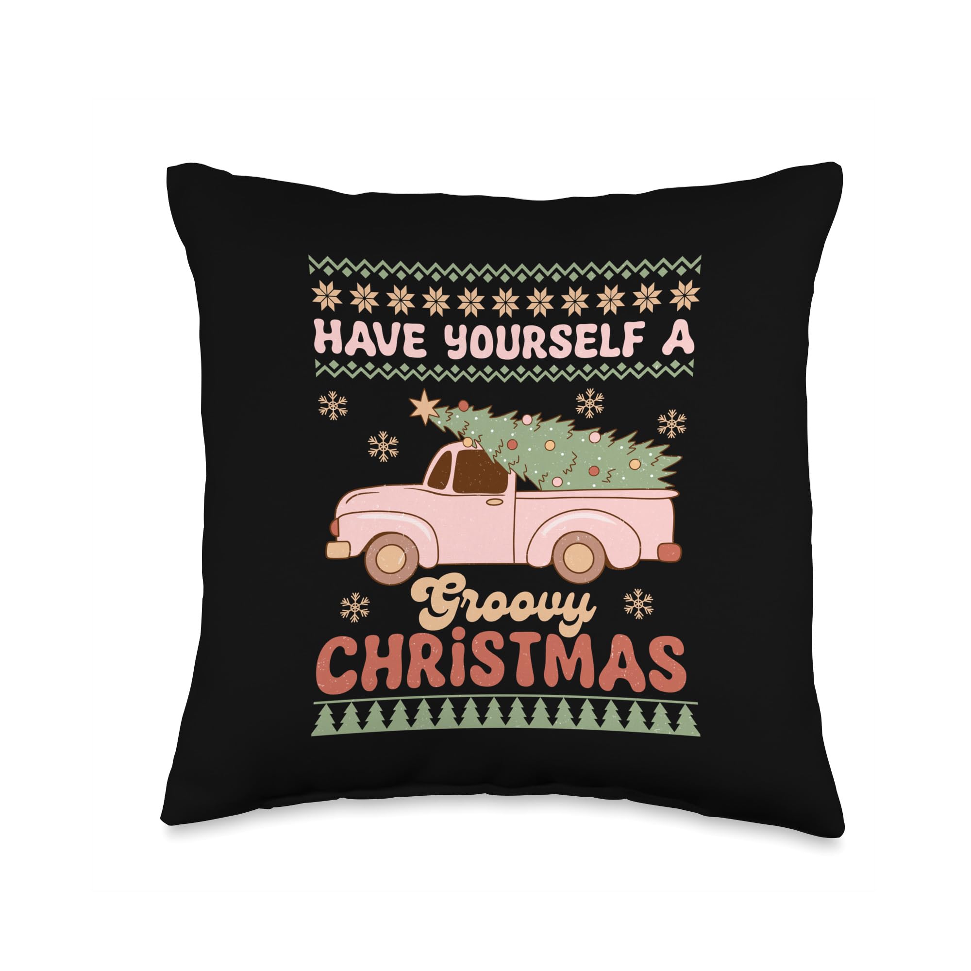 Retro Groovy Christmas Throw Pillow, 16x16, Multicolor