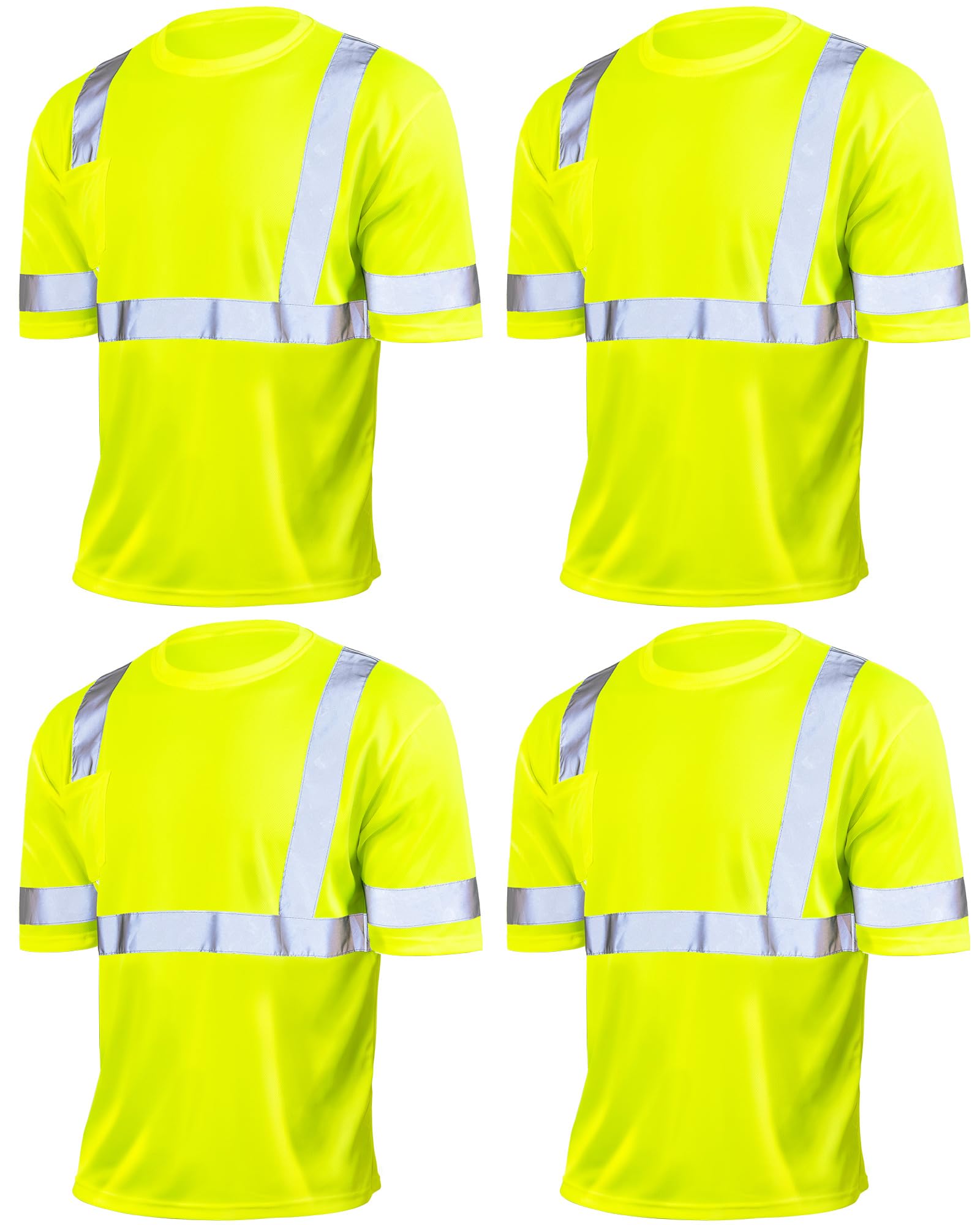JaGely 4 Pcs Reflective Safety Shirts Short Sleeve High Visibility Hi Vis T-shirts for Construction Work with Front Pocket