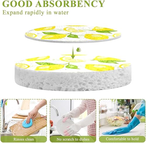Miniatura 3 de susiyo Esponjas frescas de limón y lima de frutas amarillas para platos de cocina, esponja de 3 piezas comprimidas para lavar platos