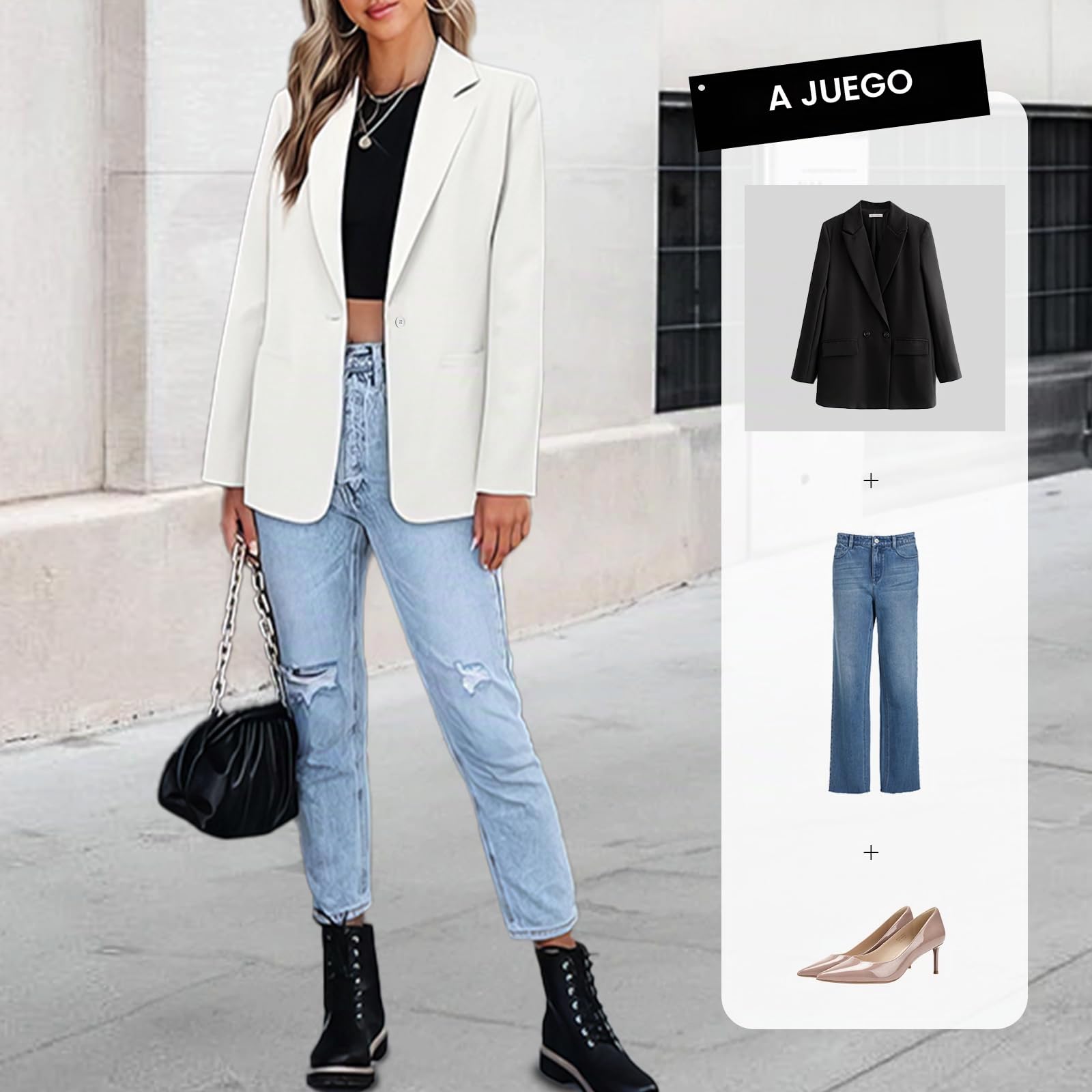 Blazer de Mujer - Chaqueta de Traje Holgada de un Solo Pecho con Abertura Frontal para el Trabajo, Chaquetas de Negocios con Cuello de Solapa y Manga Larga.