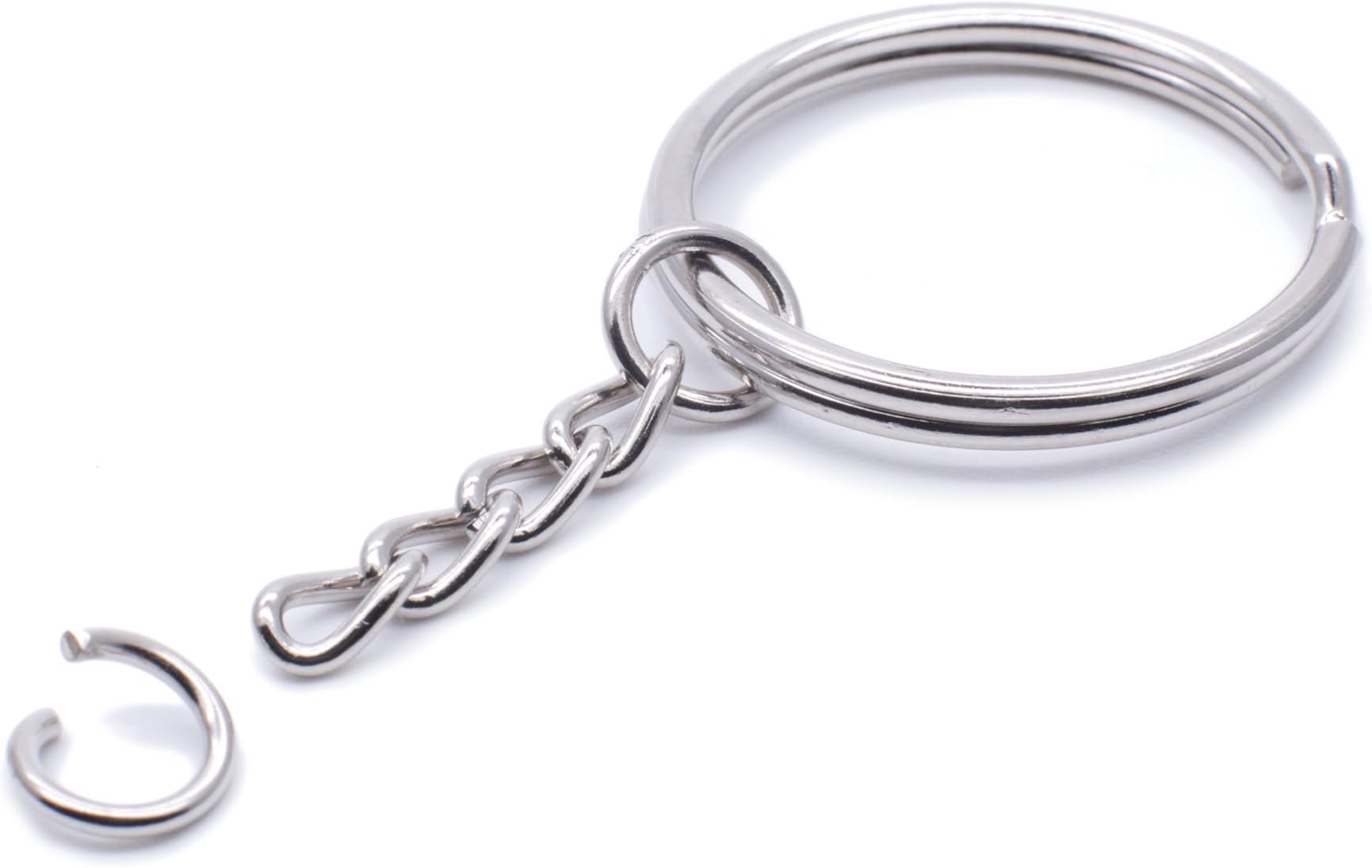 Metal Split Keychain Ring Parts - 50 Key Chains with 28mm Open Jump Ring and Connector - Make Your Own Key Ring