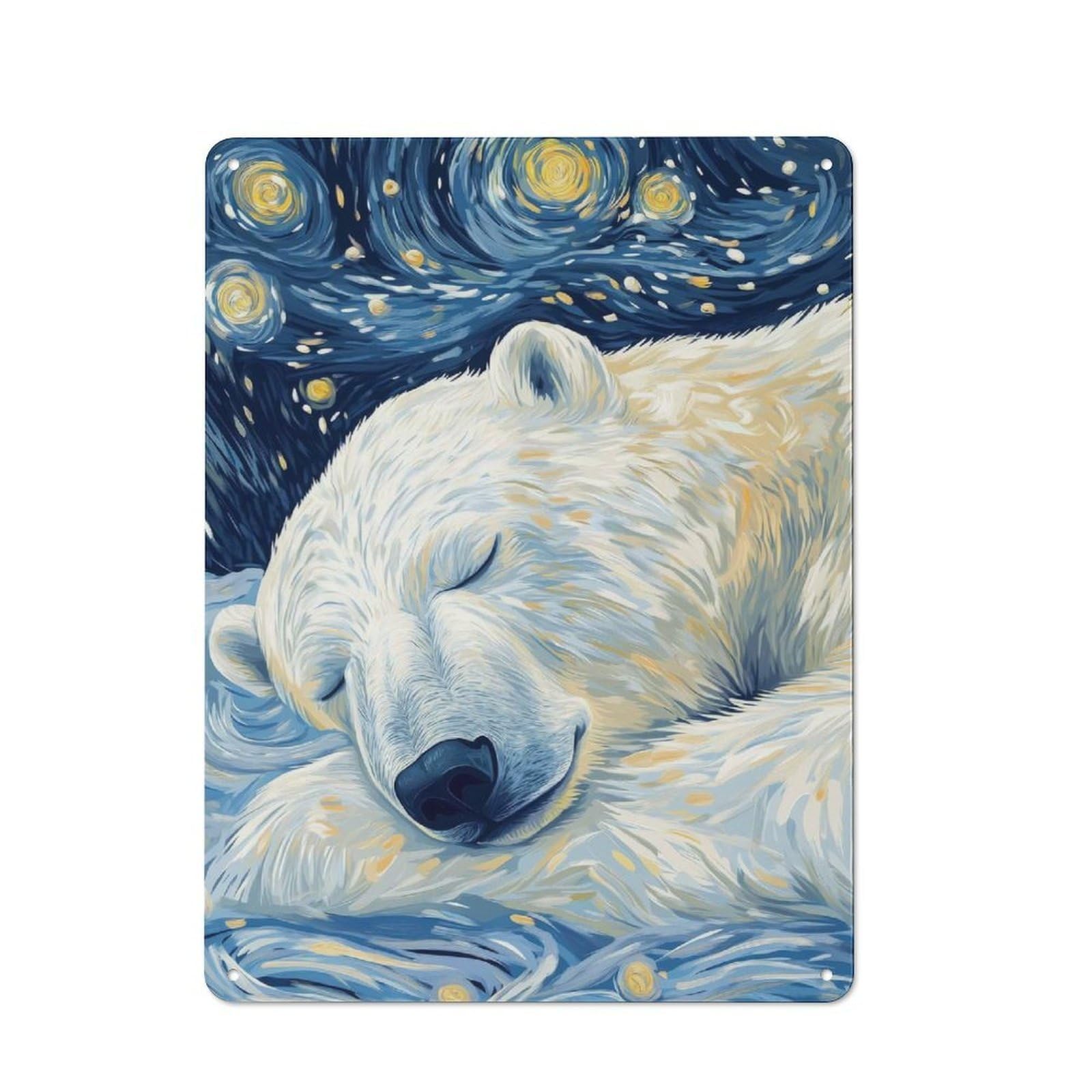 Junmoney Style-20 Polar Bear Starry Night Rustic Metal Sign 40X30cm For Pub Or Café, For Collectors Of Rustic Metal Wall Decor