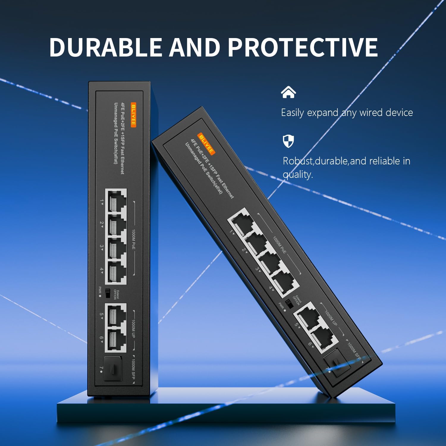 6 Port Gigabit PoE Switch, 4 PoE+ Ports and 2 Ethernet Uplink with 1 1000M SFP Slot, High Power PoE Port | Desktop Fanless Design | Plug & Play | Black Metal Housing