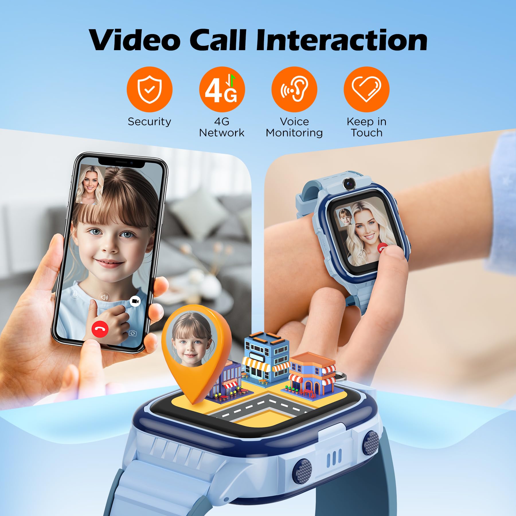 AstraMinds Orologio Smartwatch Bambini, 4G smartwatch bambini con GPS e telefono – IP67 impermeabile orologio per bambini per telefonare con WiFi, Videochiamata, SOS, Sveglia (K61Blu)