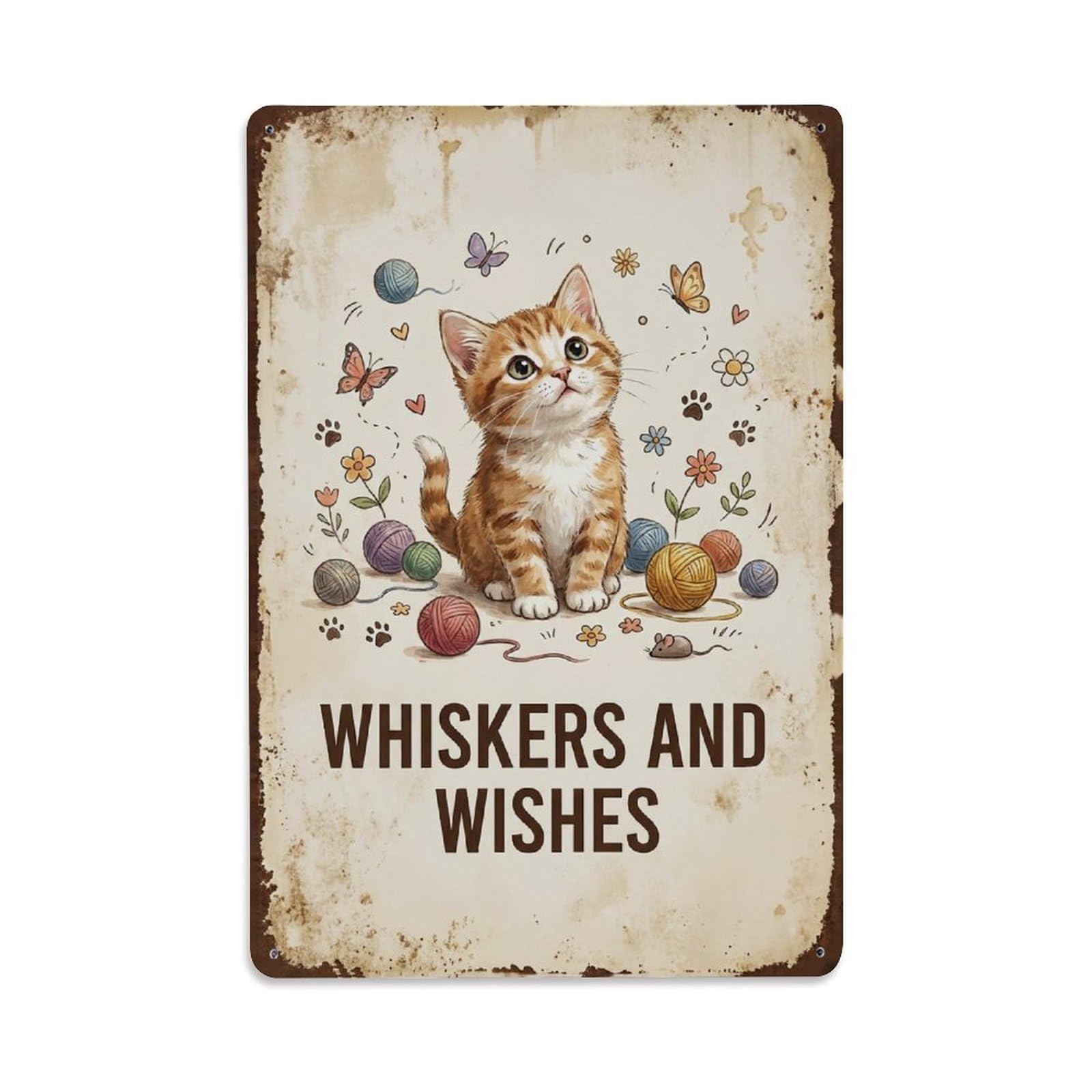 Okngb Style Retro Kitten Pet Lover Quote Nostalgic Inspirational Metal Tin Sign Plaque Wall Decor For Cafe, Man Cave, Club Bar, Office, Home Garden Round Metal Poster 8X12inch