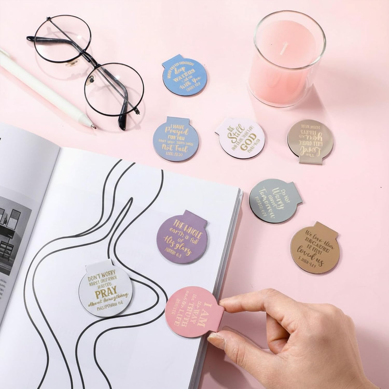 AmazingSpark 100 Pcs Bible Verse Magnetic Bookmarks Bulk Christian Magnet Book Marker Clips Religious Gifts for Reading Book Lover Office Classroom Awards (Pastel)