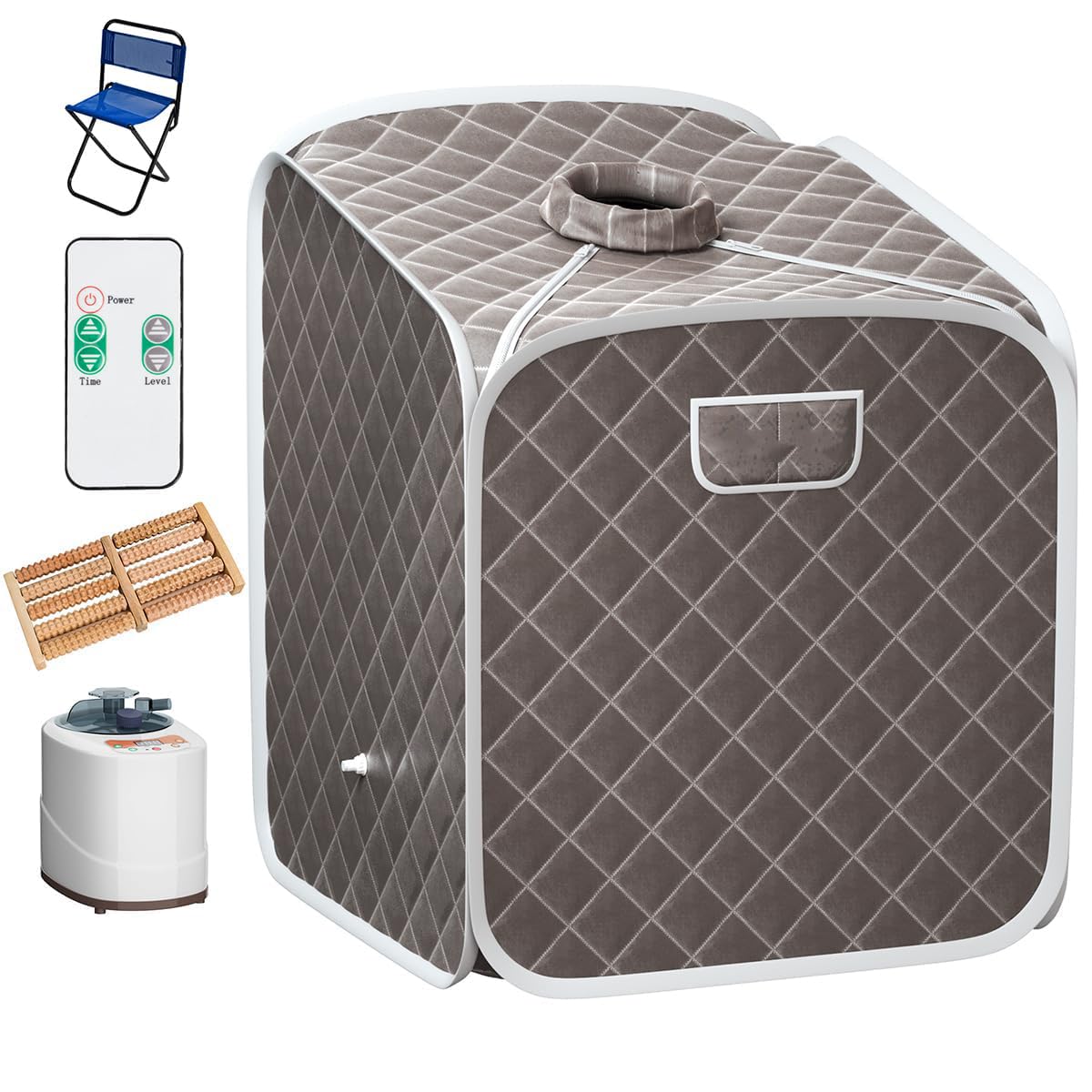 RELAX4LIFE Sauna a Vapor Portátil 2 L, Cabina Doméstica para SPA, 9 Temperaturas Ajustables, 0-99 Minutos, Mando a Distancia y Silla, 1000 W (Gris)