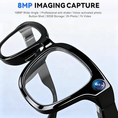 Miniatura 8 de Lentes inteligentes AI con cámara, gafas de cámara HD de 8 MP para hombres, mujeres, gafas de grabación AI con asistente de voz, audio de oído Azul