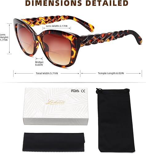 Miniatura 4 de LADEESSE Lentes de sol bifocales para mujer, diseño de ojo de gato, con estilo, paquete de 3 lentes de lectura con aumento UV400 +1.0