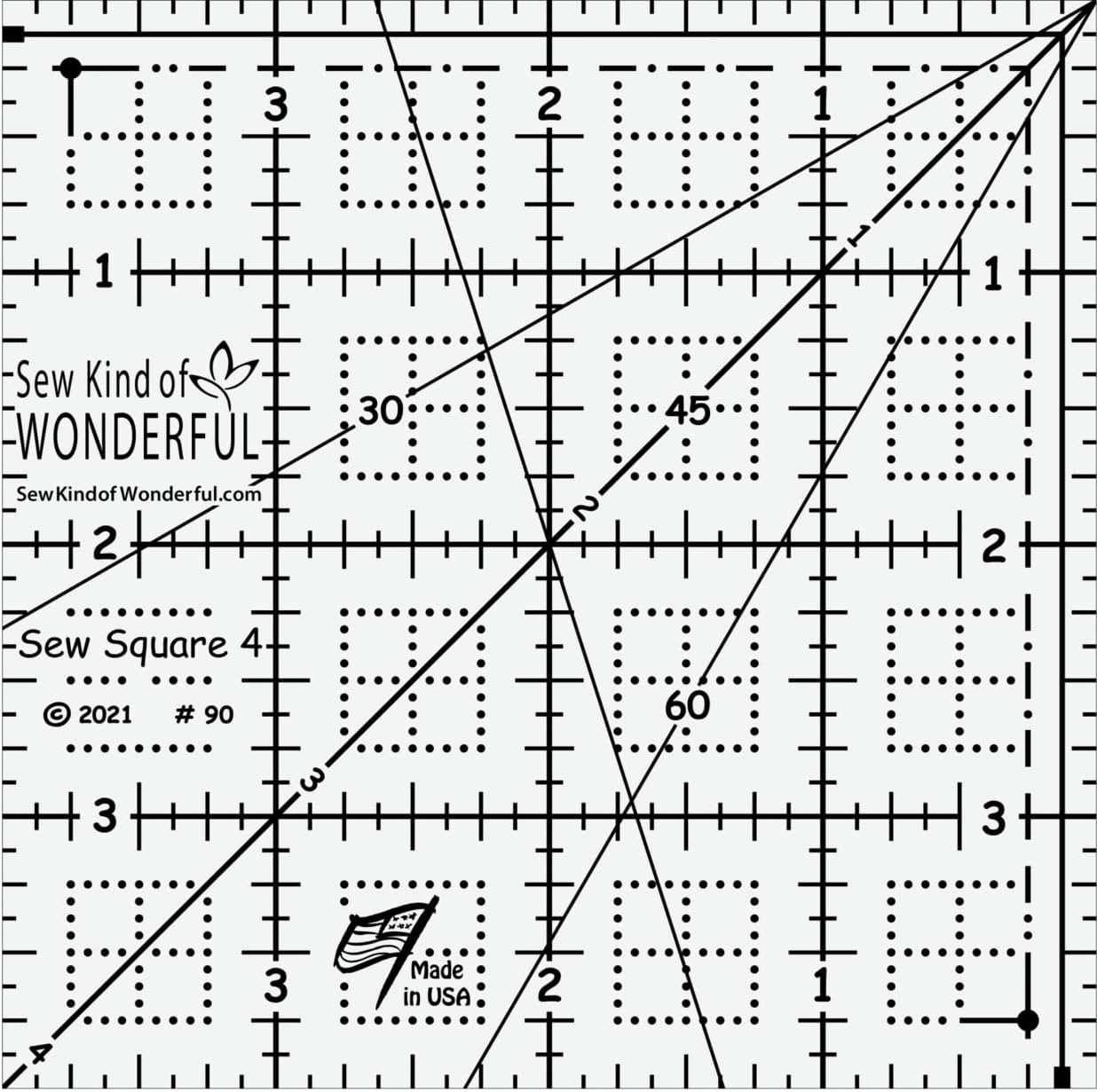 Sew Square 4 Inch Quilting Ruler by Sew Kind of Wonderful – Square-Up Ruler for 4” Quilt Units, Precision Piecing & Quilt Block Alignment