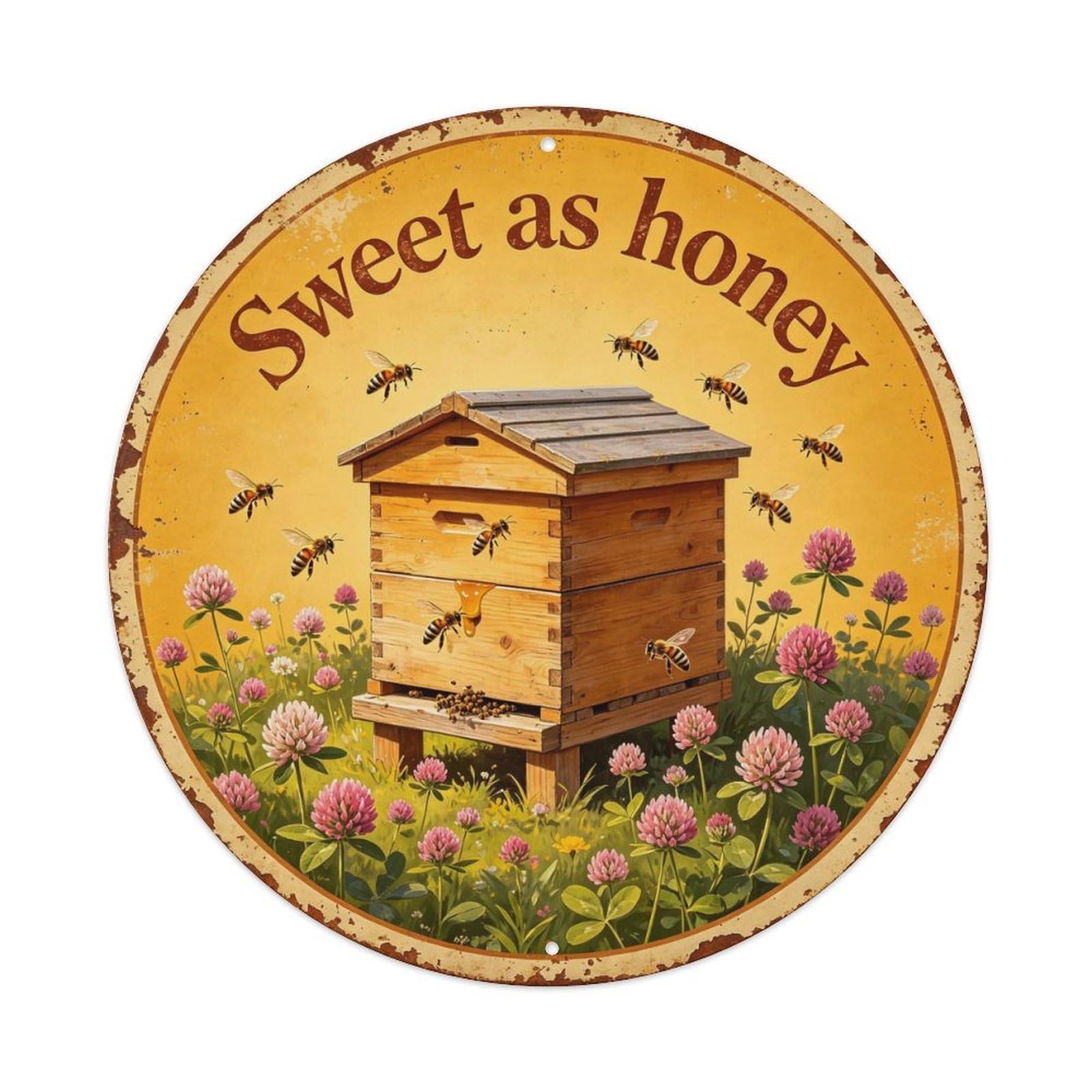 Vintage_honeybee_hive Metal Tin Sign Plaque