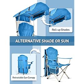 Docusvect Beach Chair with Canopy Shade, Folding Camping Chair with Canopy with Cup Holder, Side Pocket for Camp, Beach, Tailgates, Fishing - Support 330 LBS