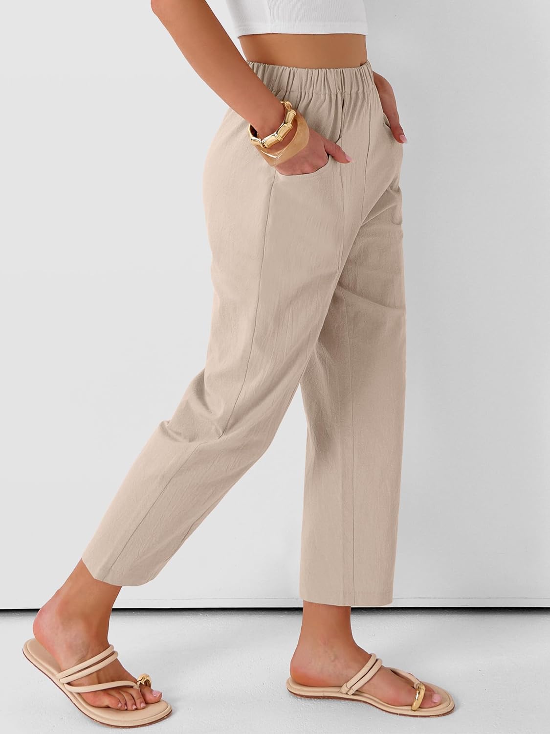 ANRABESS Womens Capri Pants 2026 Summer Casual Elastic High Waisted Lounge Cropped Tapered Ankle Beach Trousers Work Outfits - Image 3