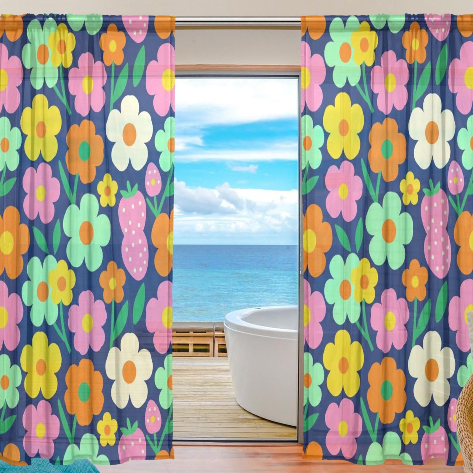 Rideaux de fenêtre transparents FRODOTGV fraise colorée 140x213cm