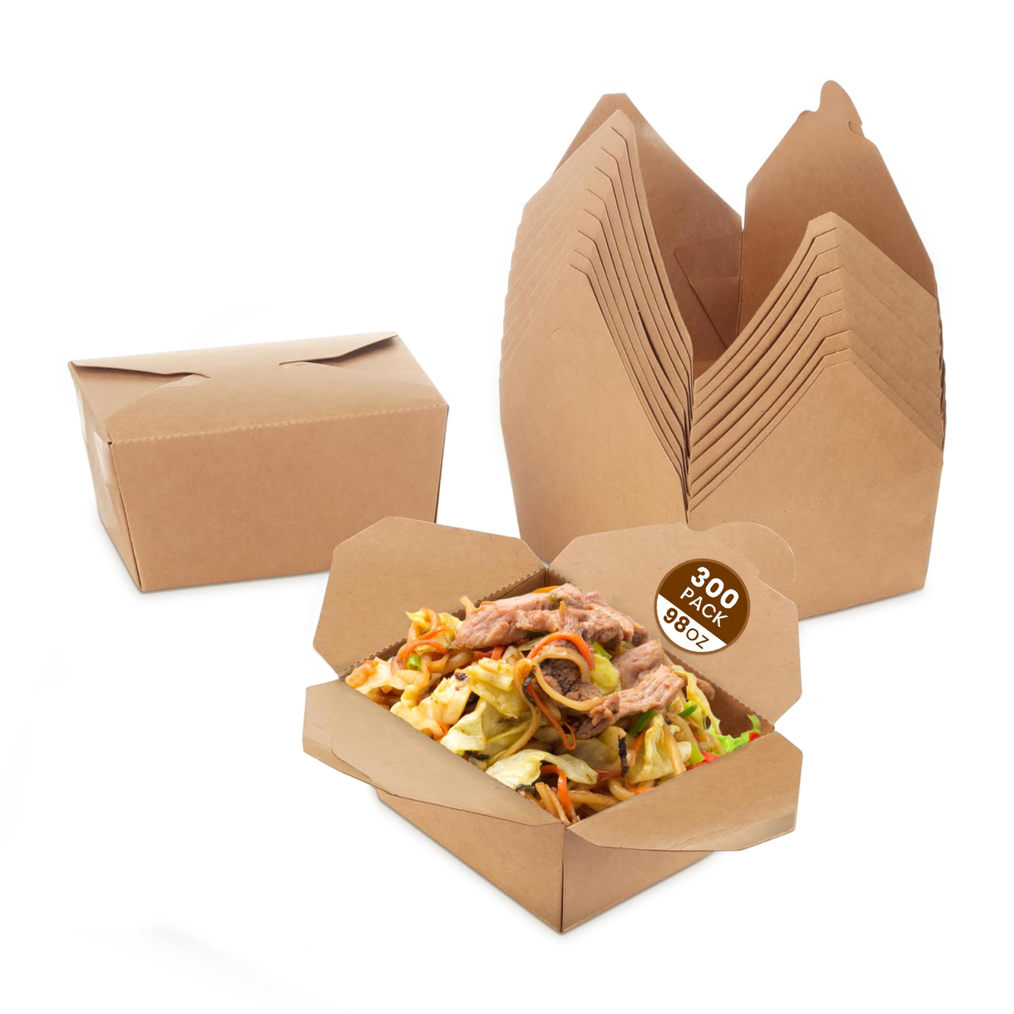 We Can Source It Ltd - No. 4 Kraft Cardboard Food Boxes with Folding Lids - Biodegradable Food Boxes - Takeaway Boxes for Restaurants - 98oz - Pack of 200