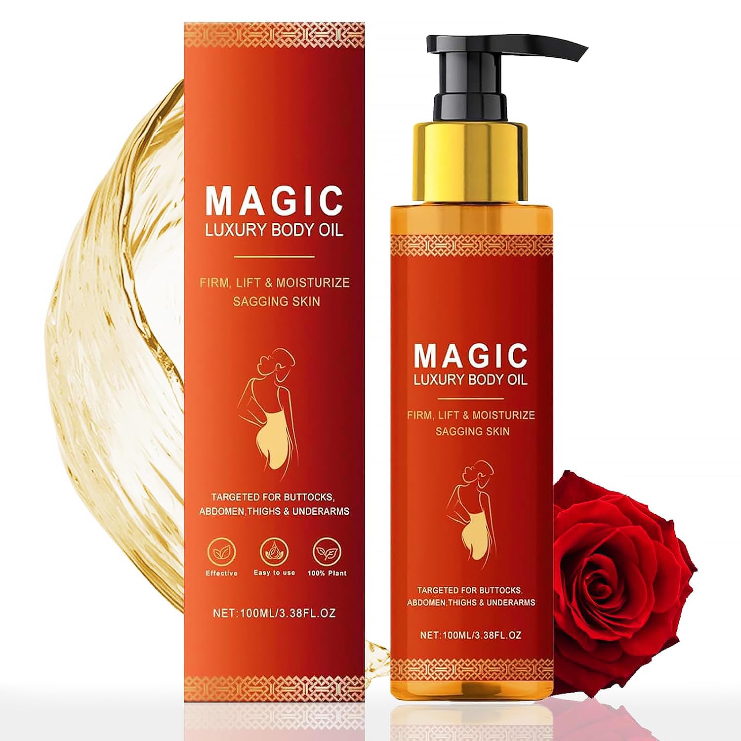 Magic Firming Body Oil 100ml, Glow Remedy Magic Luxury Bo-dy Oil, Skin Tightening Oil for Women, Plumping & Moisturizing, Reduces Wrinkles for Smooth, Radiant Skin