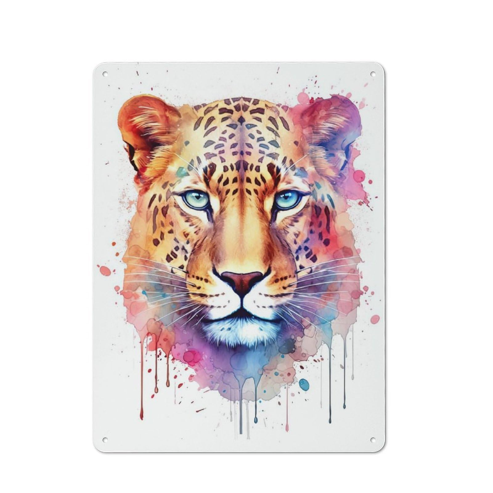 Junmoney Watercolor Leopard Face Tin Wall Plaque 40X30cm With For Kitchen Or Home Bar, Suited To Kitchen Decor Lovers