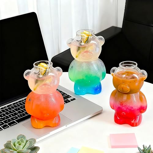 Miniatura 2 de PRETYZOOM 2 vasos de cóctel en forma de oso, cristalería transparente creativa para vino, jugo, café, té, leche, chocolate caliente, bar en casa,