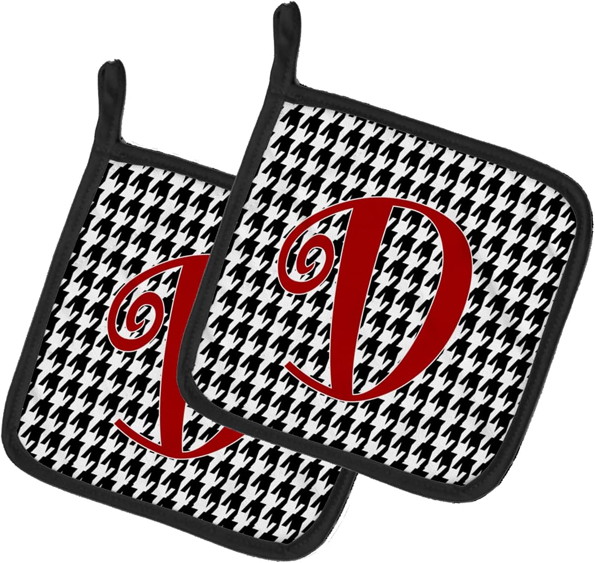Caroline's Treasures CJ1035-DPTHD Letter D Initial Monogram - Houndstooth Black Pair of Pot Holders Kitchen Heat Resistant Pot Holders Sets Oven Hot Pads for Cooking Baking BBQ, 7 1/2 x 7 1/2