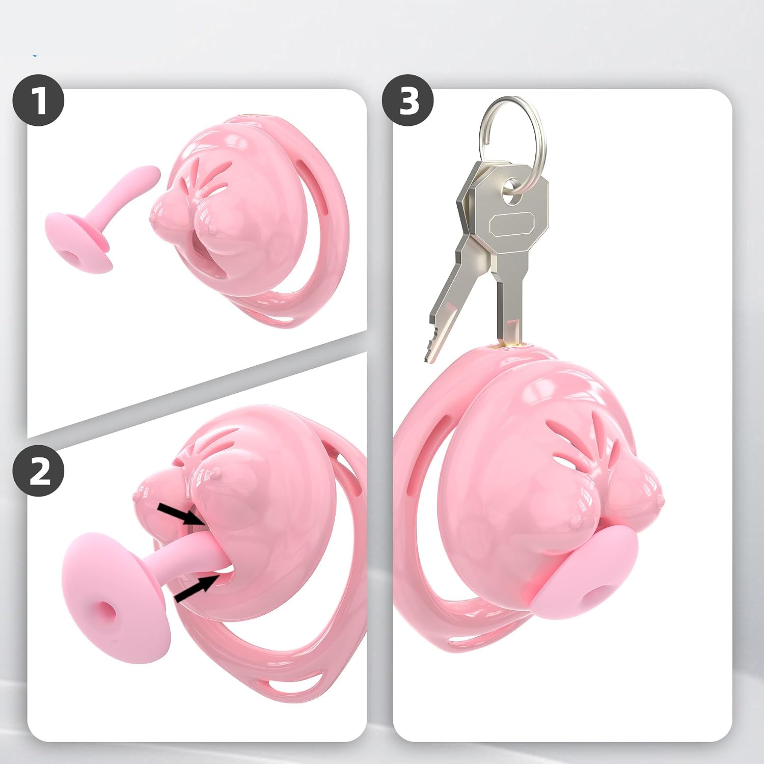 Male Cock Cage Chastity Device - Soft Silicone Chastity Cage with Bondage Strap & Catheter for Man Penis Exercise Comfortable Adult Sex Toy with 6 Sizes Rings Plastic Invisible Lock and Key