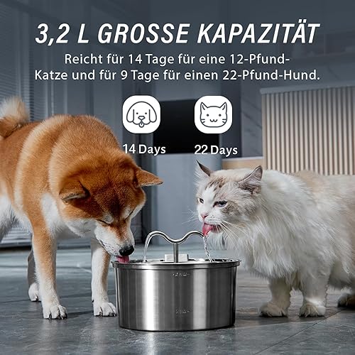 Miniatura 2 de DOOOB Fuente de agua para gatos, 3.2L108 onzas, dispensador automático de agua para mascotas, fuente de agua de metal automático para perros con 8