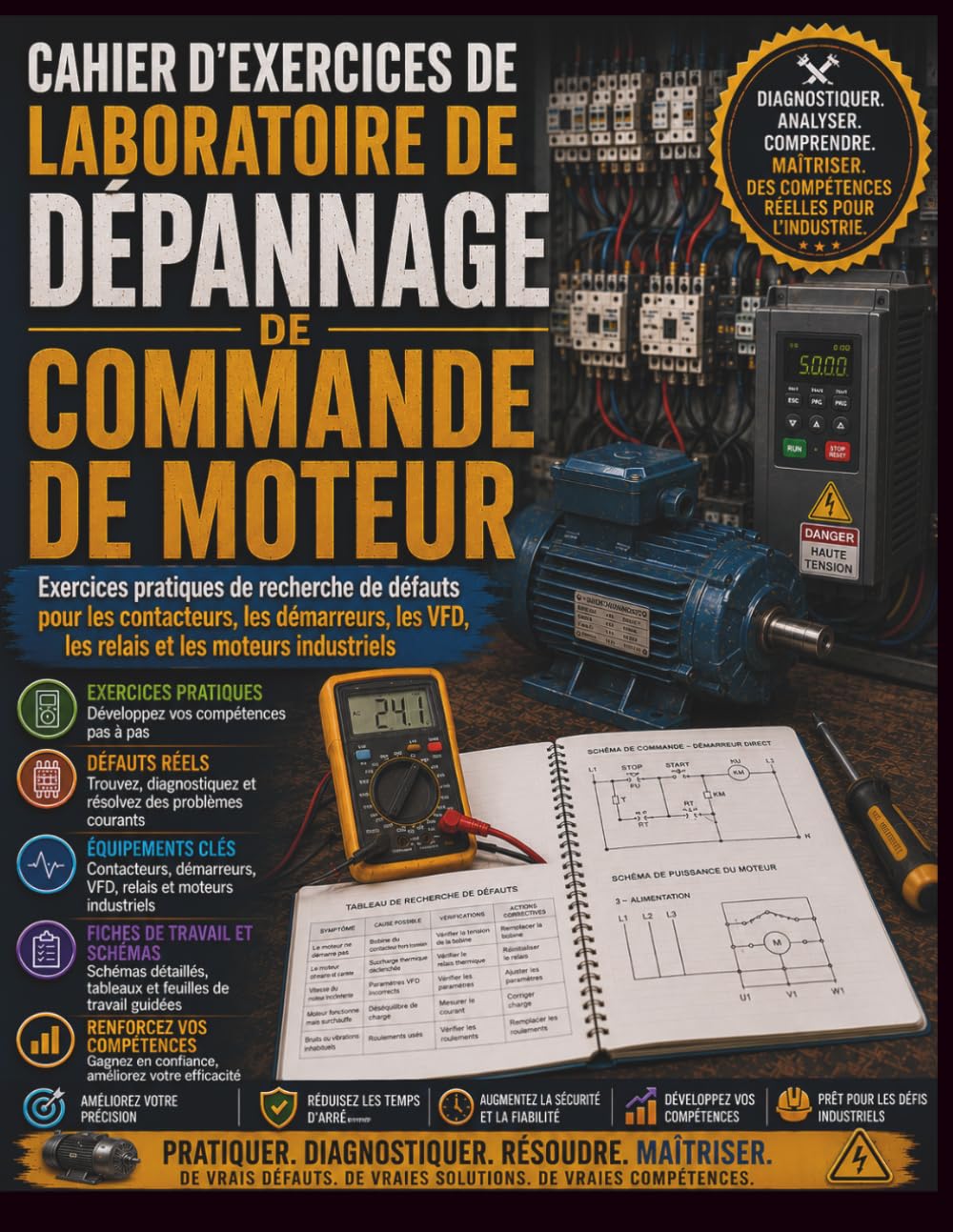 Cahier d'exercices de laboratoire de dépannage de commande de moteur: Exercices pratiques de recherche de défauts pour les contacteurs, les démarreurs, les VFD, les relais et les moteurs industriels
