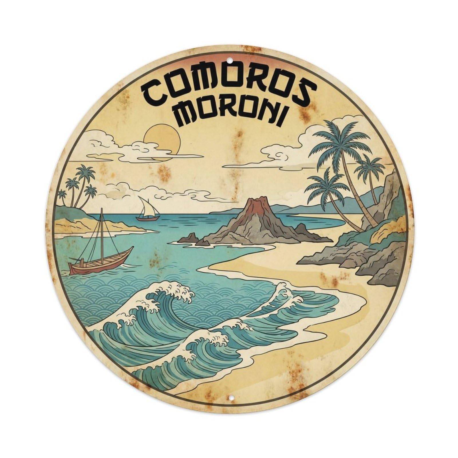 Olyhtr 8X8inch Classic Style Comoros Moroni Island Paradise Classic Illustration Metal Tin Sign