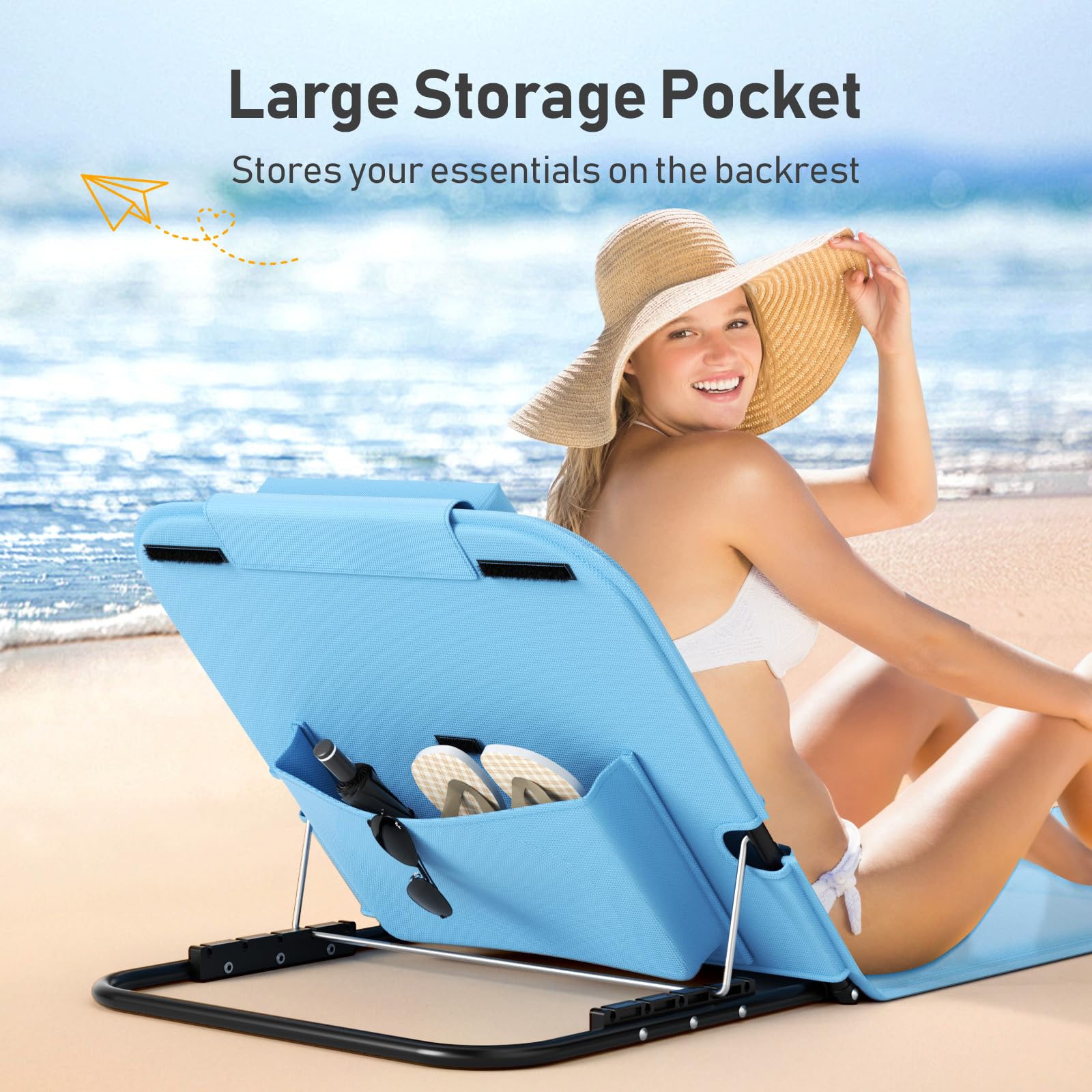 WildFun 165 X 55 cm Chaise de Plage Pliante Portable avec Sac de Transport, chaises de Plage à Haut Dossier en Maille pour Adultes, Chaise pour l'extérieur, Le Camping, Le Barbecue (1pcs, Bleu)