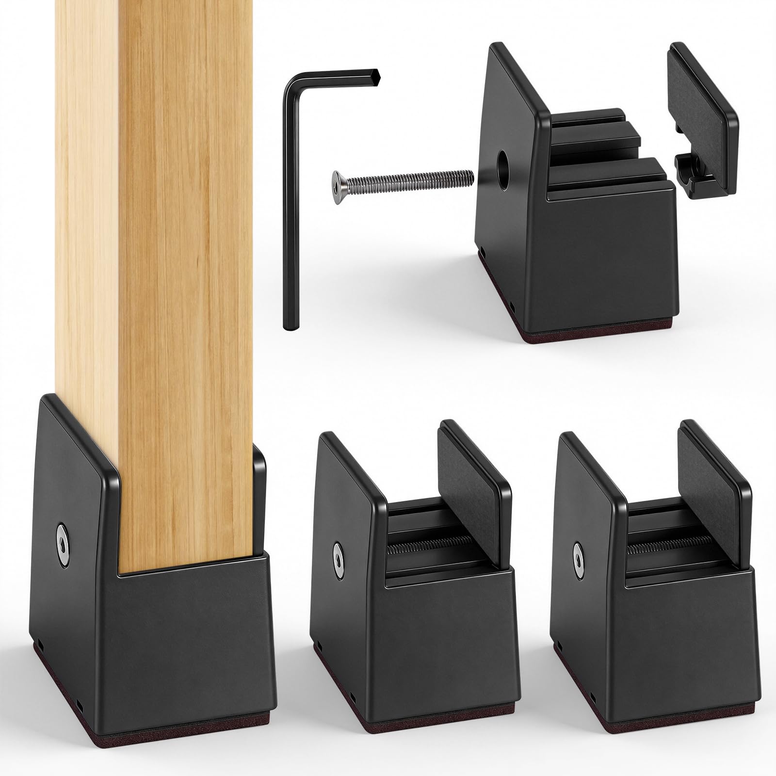 4Pieces Bed Risers 5cm, Furniture Risers 10-37mm Width Adjustable, Heavy Duty Table Leg Extension, 500KG Capacity, Anti-slip Stable Furniture Leg Extender for Bed, Sofa,Desk,Table,Shelf (Black)