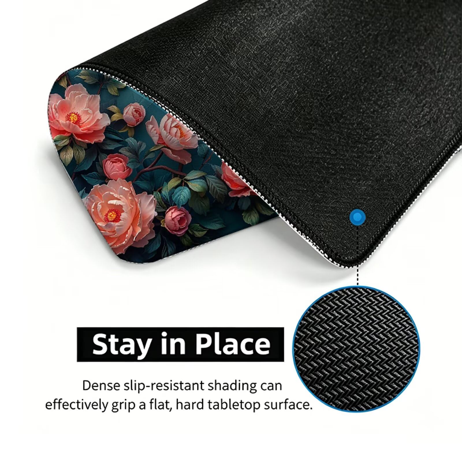 Rosa Alfombrilla Ratón XXL 150x80 cm Mouse Pad Grande Gaming Planta Alfombrilla Escritorio Antideslizante, Protector de Mesa para Ordenador y Teclado, Bordes Cosidos, Accesorios Oficina, Regalo W6-357