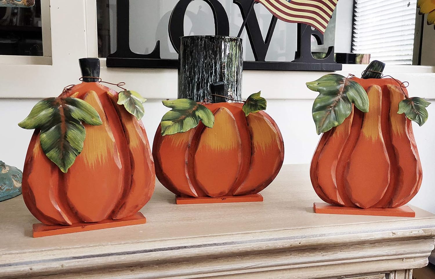 E-view Wood Fall Pumpkin Decor Rustic Wooden Pumpkin Decoration Set of 3, Indoor Decoration for Harvest Thanksgiving Halloween, Decorative Ornaments for Table Top Autumn Décor (Sef of 3)