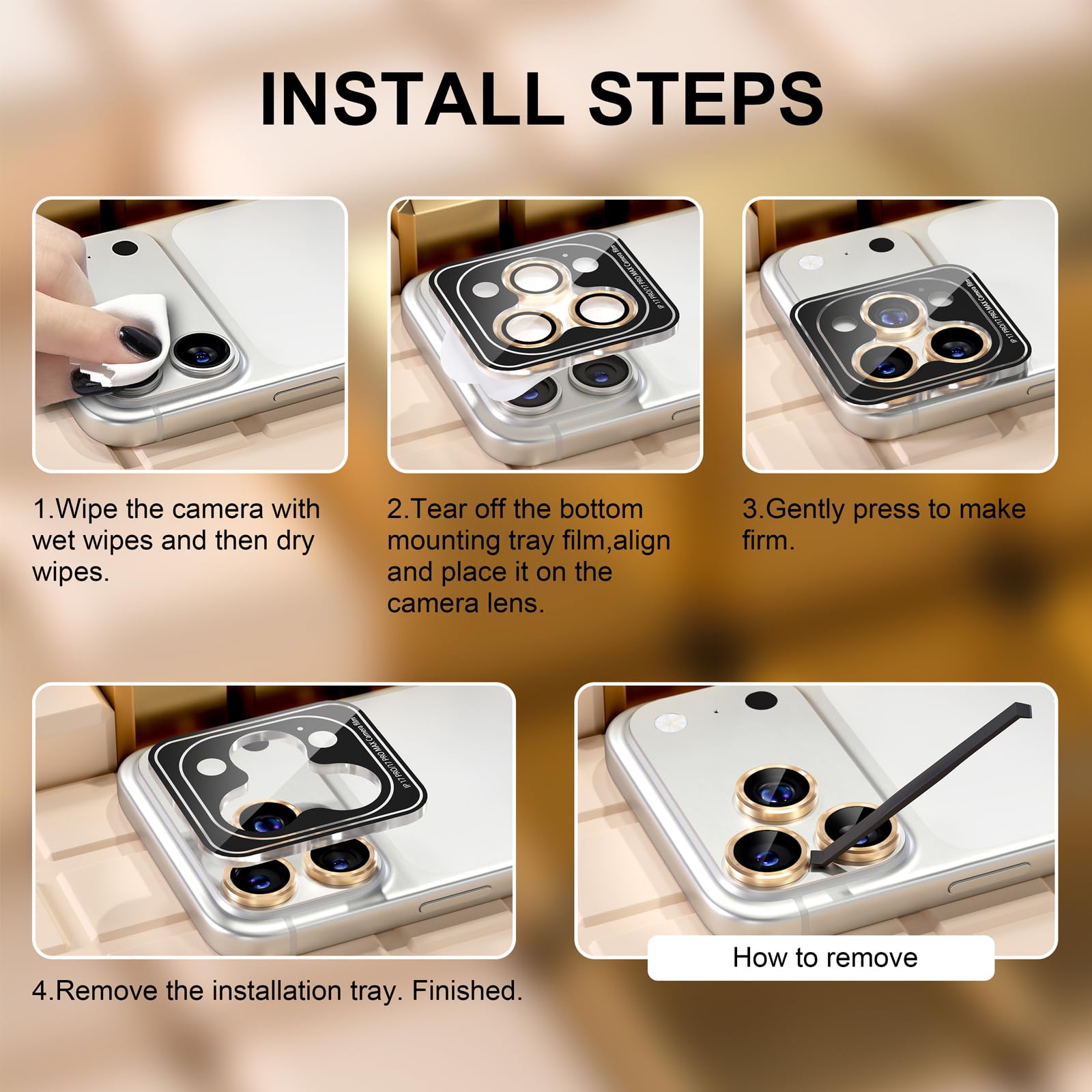 Misea Protector de lente de cámara compatible con iPhone 17 Pro/iPhone 17 Pro Max, protector de pantalla de vidrio templado Ultra-HD, protector de pantalla de anillo individual de metal, accesorios de