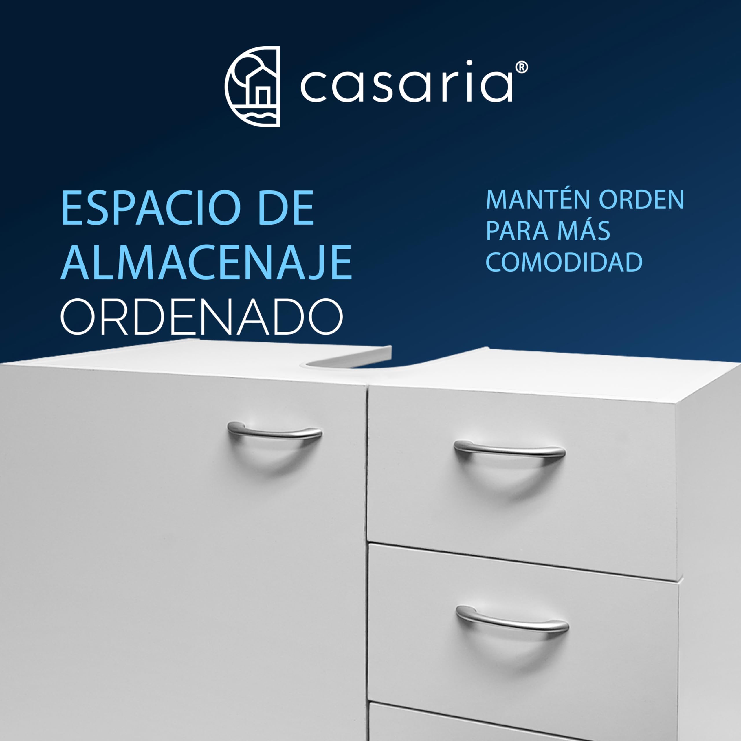 CASARIA Mueble Bajo Lavabo Armario Baño 63x54x30cm Blanco | MDF, 3 Cajones, 1 Puerta, Almacenaje, Toallas, Utensilios Baño, Abertura para Sifón, Organizador, Mueble, Orden, Accesorios
