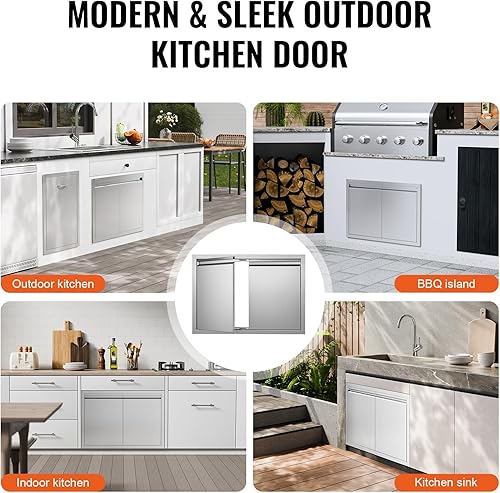 VEVOR BBQ Access Single Outdoor Kitchen Door - 610x432 mm Stainless Steel Flush Mount With Handle and Vents for BBQ Island, Grilling Station, Outside Cabinet - 6