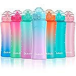 OLDLEY Kids Water Bottle with Straw 15 oz BPA-Free Leak-Proof Motivational Water Bottles with Time Marker for School Sports Travel Gym, Easy to Use for Girls Goys, 1 Straw Lid, Blue Purple