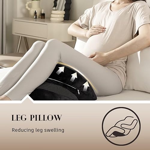 Miniatura 4 de DOWNCOOL Almohada de embarazo, almohada de maternidad para mujeres embarazadas, almohadas de embarazo negras para dormir con funda extraíble,