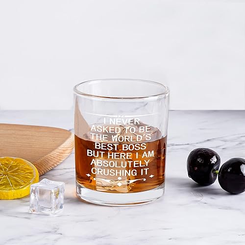 Miniatura 5 de Modwnfy Funny Boss - Vaso de whisky para el día del jefe, vaso antiguo de 10 onzas, el mejor whisky del mundo en el día del jefe, Navidad,