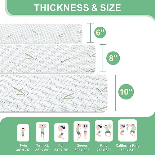 Miniatura 6 de MUUEGM Colchón individual, colchón de espuma viscoelástica de gel refrescante de té verde de 6 pulgadas en una caja, colchón tamaño individual para