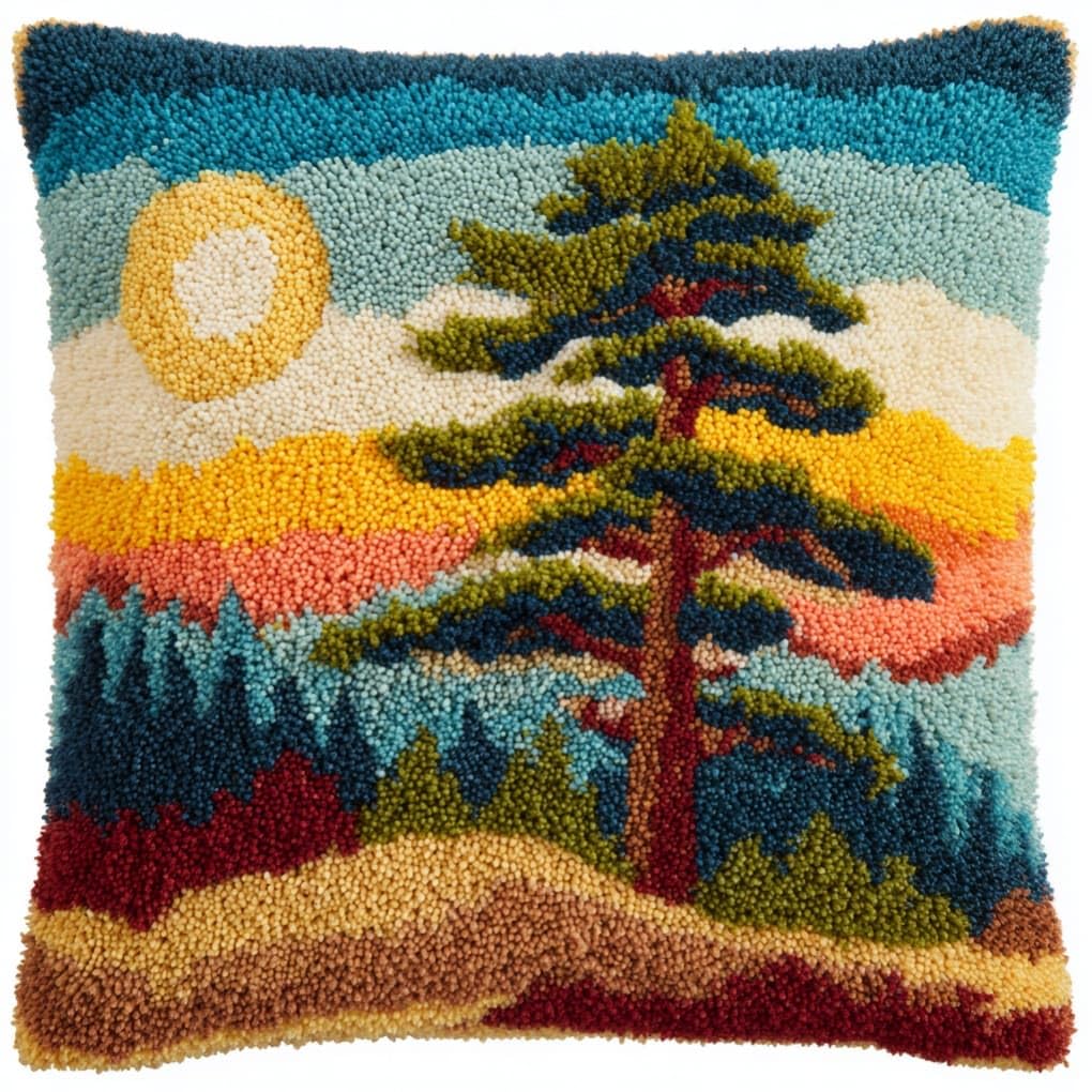 AxiangziK Latch Hook Pillow Kit,Cypress Tree DIY Cushion Cover 43X43Cm