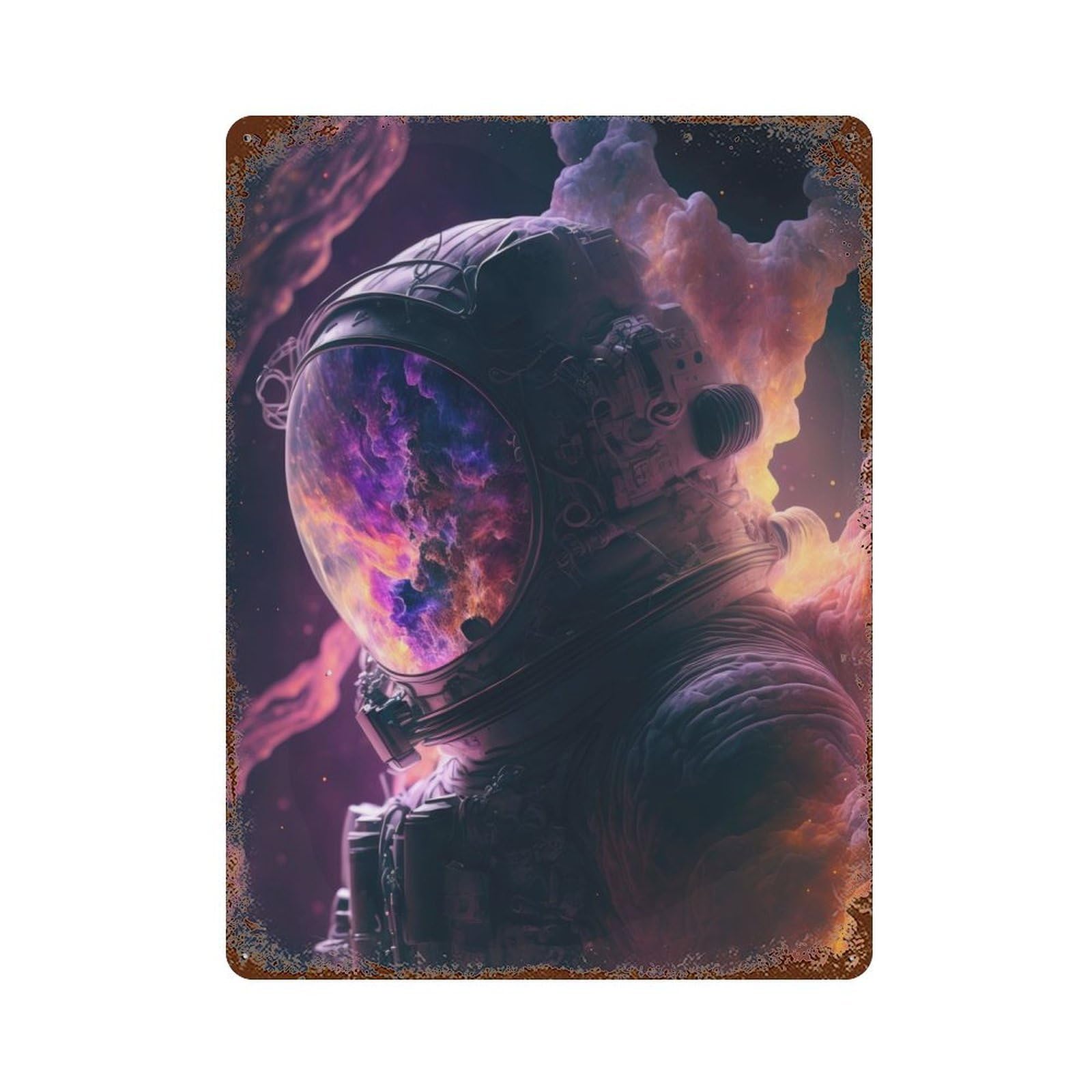 Astronaut in Space Vintage Wall Sign 15.7"x11.8", Rust Effect Metal Decor for Farmhouse, Kitchen And Entryway Decor