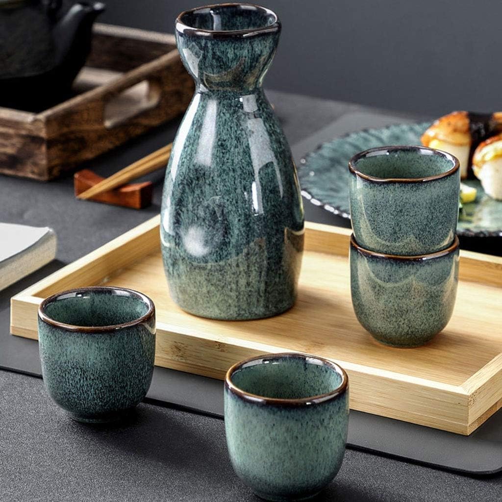 Sake Cup 6 Piece Set of Fog Green Sake Set Handicraft Wine Glass Vintage Ceramic Sake Cup Cold/hot/Tea/Sake Cup Sake Set Sake Pots