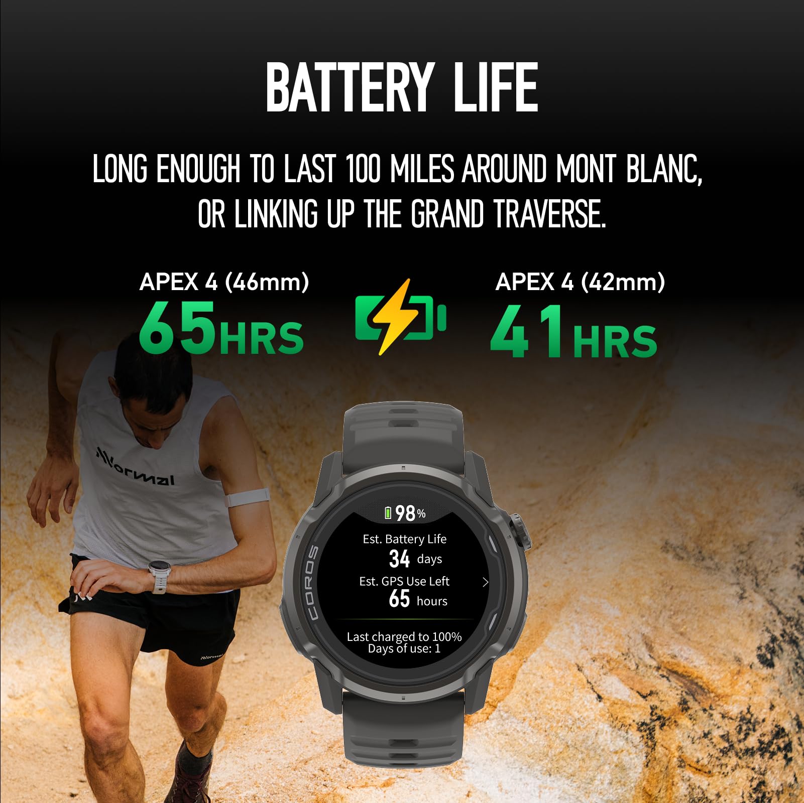 COROS APEX 4 (42mm) Watch 1.2" MIP Touchscreen, Global maps with Turn-by-Turn Navigation, 34 Days Battery Life, Voice Pins, and Hands-Free Calls, for Running, Skiing, and Climbing - Black