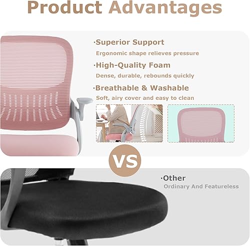 Miniatura 3 de Silla ergonómica de escritorio de oficina, silla de trabajo para computadora con soporte lumbar, silla de trabajo de malla ajustable con respaldo