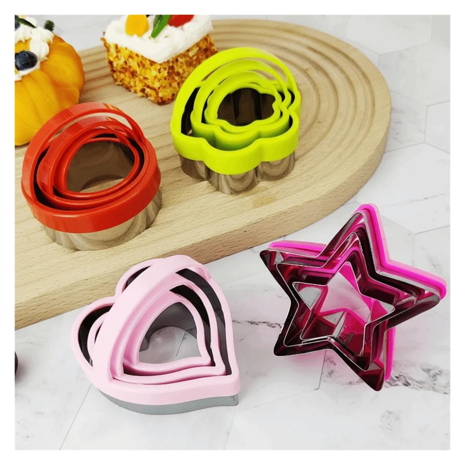 Emporte-pièces circulaires en forme d'étoile et de prune, en acier inoxydable, moules à biscuits, outils de cuisson, accessoires de cuisine, 3 pièces/ensemble(Heart-shaped)