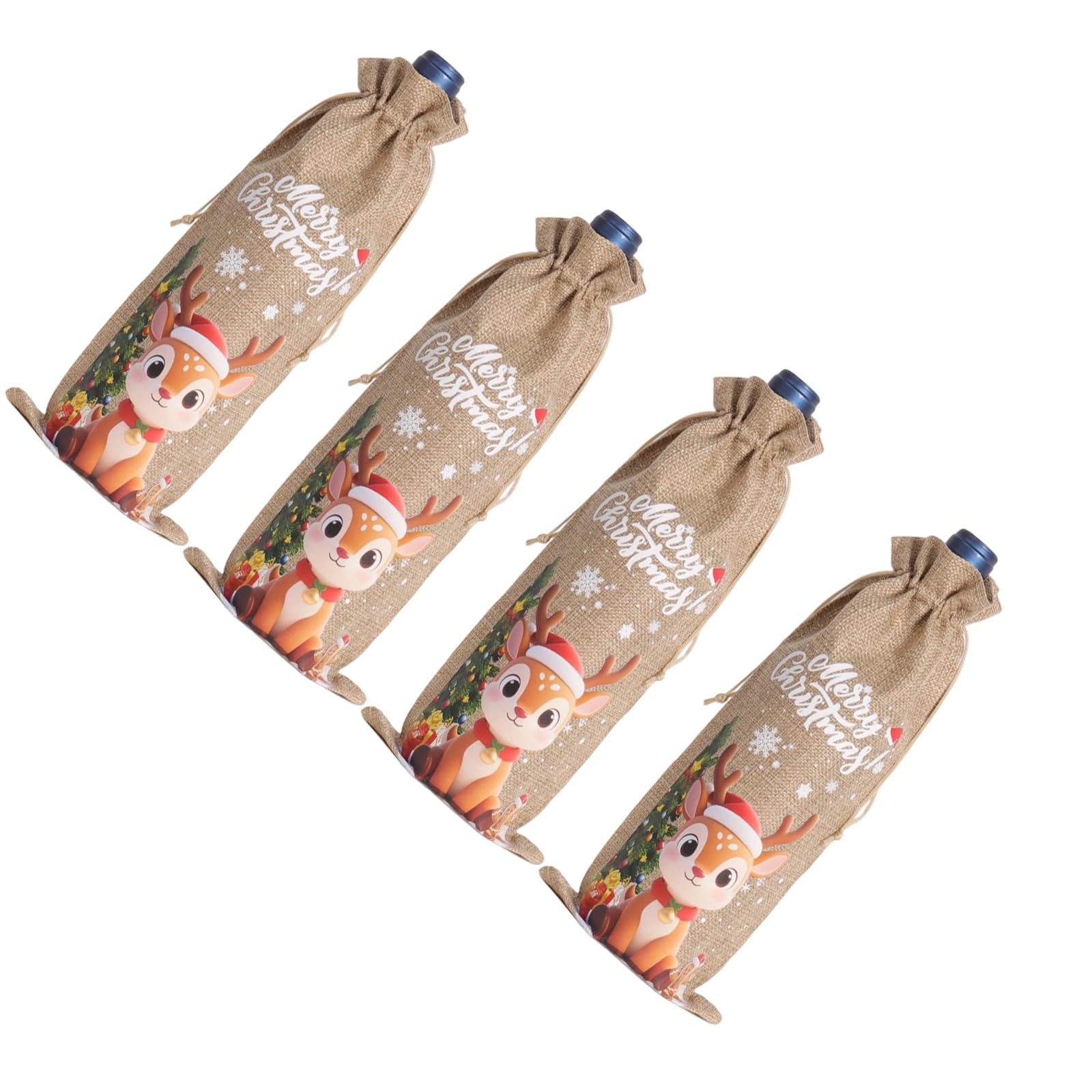 Fahoujs Christmas Themed Drawstring Natural Wine Bottle Bag Beverage Container Protector for Festival Celebration Festival Bottle Bag