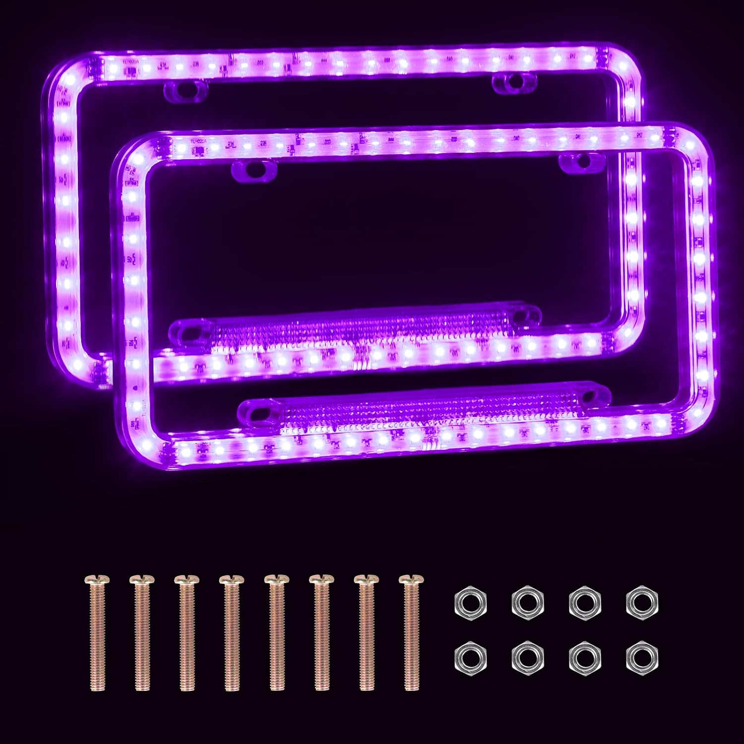 eing License Plate Frame Auto 12 V 54 LED Color Light Acrylic License Plate Cover,2 - Pack, Purple Light
